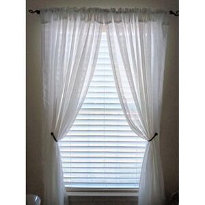 Set White Linen Blend Semi Sheer Curtain Panels Back Tab & Rod Pocket 72"